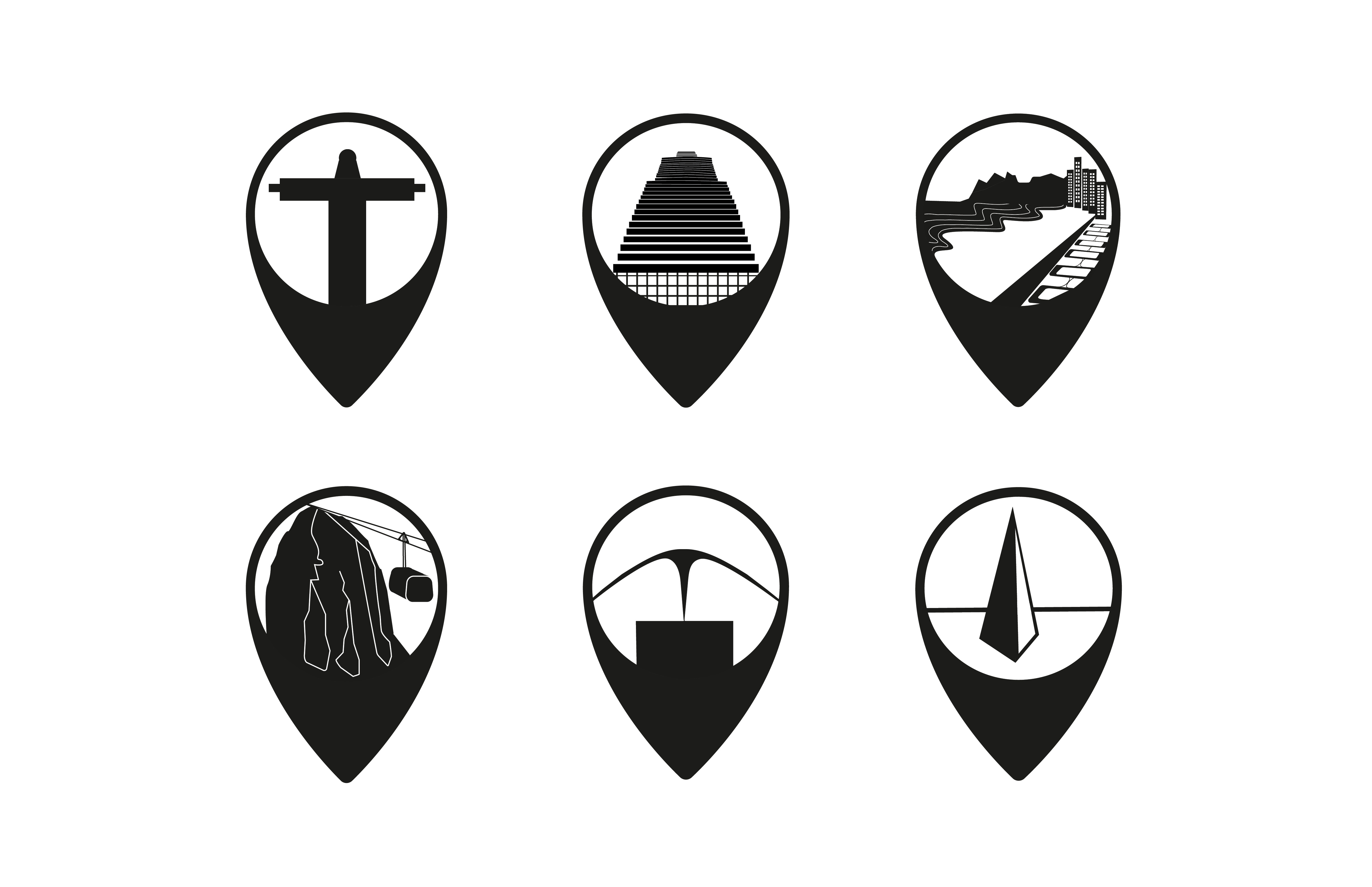 Map pins tourist landmarks Rio de Janeiro